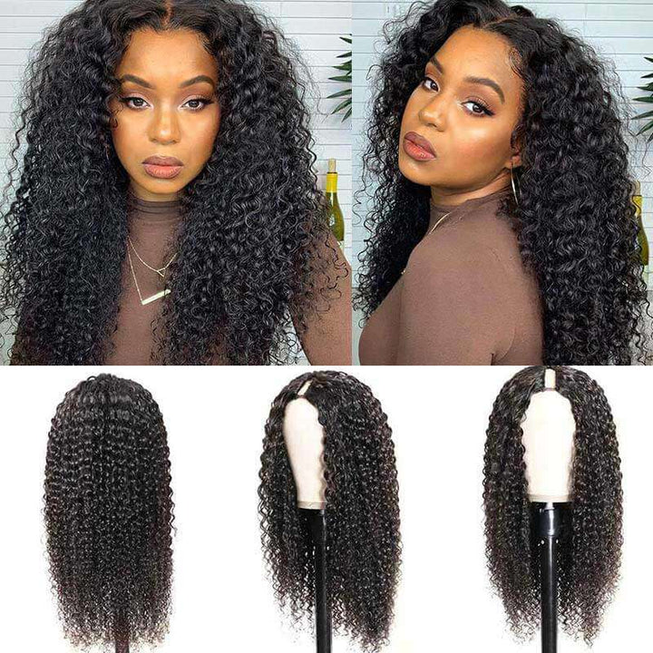 U Part Kinky Curly Human Hair Wig